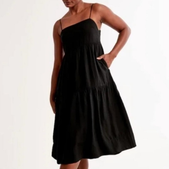 Abercrombie & Fitch Trapeze Midi Dress Black Women Medium Petite